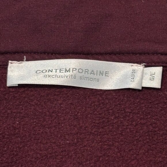 Hooded Zip-Up Sweater with High Low Hem - Burgundy - Picture 8 of 12